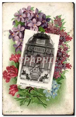 Paris - 4 -Souvenir - Fleurs - Fontaine Saint Michel - Cartes postales