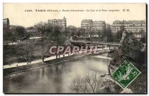 Paris - 19 - Buttes Chaumont - Le Lac et Pont Suspendu Ansichtskarte AK