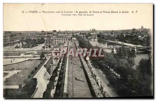 Paris - 1 - Panorama vers le Louvre - A gauche La Seine et Notre Dame a droite - Ansichtskarte AK