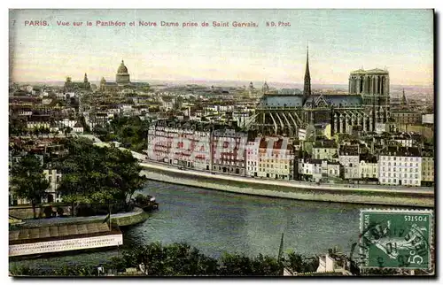 Paris - 5 - Vue sur le Pantheon et Notre Dame prise de Saint Gervais - Cartes postales