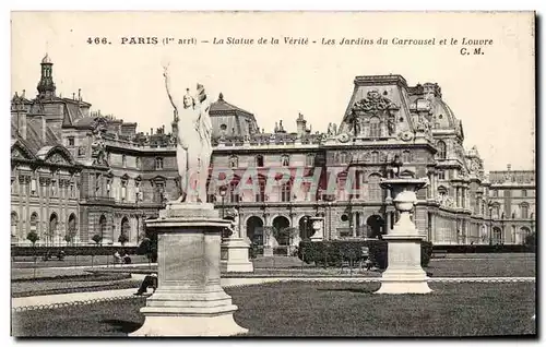 Paris - 1 - La Statue de la Verite - Les Jardins du Carrousel et le Louvre - Ansichtskarte AK