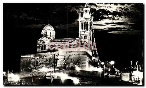 Marseille - Le Carrefour du Monde - Basilique Notre Dame de la Garde la Nuit - Ansichtskarte AK