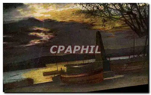 Bateaux - La Nuit - lune - boats - moon - Cartes postales