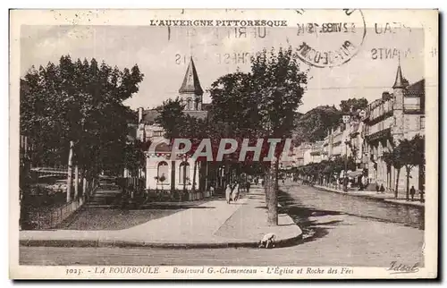 Cartes postales La Bourboule Boulevard Clemenceau L&#39eglise et roche des fees