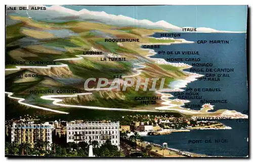 Cartes postales moderne Profil et relief de la cote d&#39azur de Nice a menton