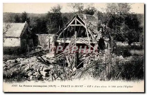 Cartes postales Tracy le Mont Effet d&#39un obus de 380 pres l&#39eglise