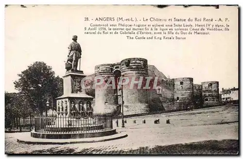 Cartes postales Angers Le chateau et statue du roi Rene