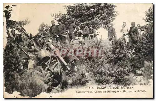 Ansichtskarte AK Camp de Coetquidan Manoeuvre du canon de Montagne Un passage difficile Militaria