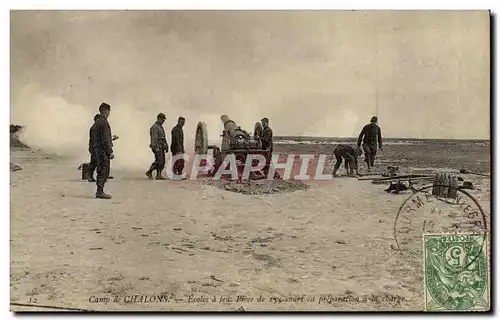 Cartes postales Camp de Chalons Ecoles a feu Peice de 155 court en preparation a la charge Militaria