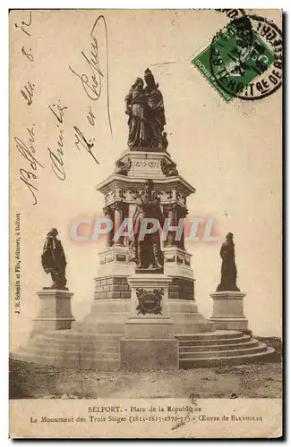 Cartes postales Belfort Place de la Republique Monument des Trois sieges Oeuvre de Bartholdi