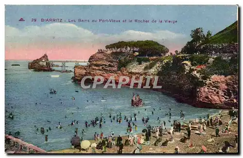 Cartes postales Biarritz Les bains au port Vieux et le rocher de la vierge