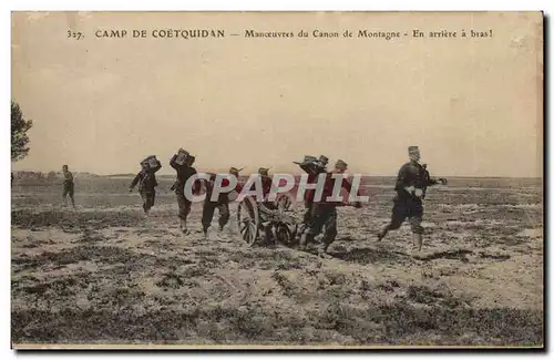 Ansichtskarte AK Camp de Coetquidan Manoeuvres de canons en montagne En arriere a bras !