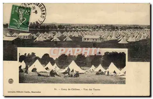 Cartes postales Militaria Camp de Chalons Vue des tentes