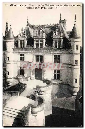 Cartes postales Chenonceaux Le chateau Entree avec pont levis