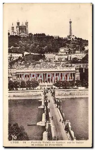 Cartes postales Lyon Pont du Palais de justice sur la Saonet et la colline de Fourviere