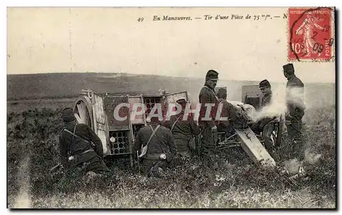 Cartes postales Militaria En manoeuvres Tir d&#39une piece de 75 mm