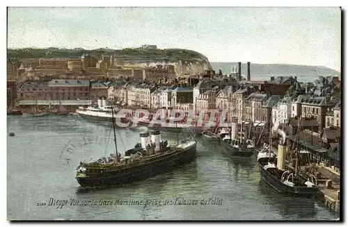 Cartes postales Dieppe Vue sur la gare maritime prise des falaises du Pollet ( bateau boat ship )