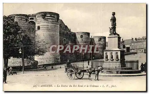 Cartes postales Angers La statue du roi Renet ele chateau ( attelage de cheval )