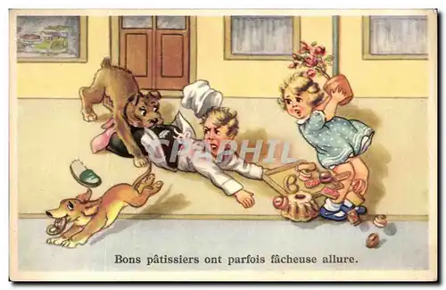 Ansichtskarte AK Fantaisie Bons patissiers ont parfois facheuse allure patissier Chien dog Humour