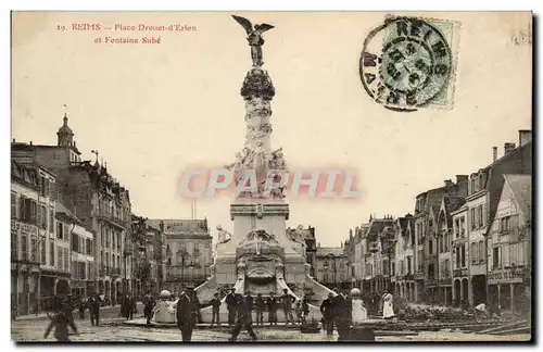 Reims Cartes postales Place Drouet d&#39Erlon et fontaine Sube ( tres animee )