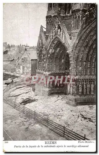 Ansichtskarte AK Reims Partie de la facade de la cathedrale apres le sacrilege allemand