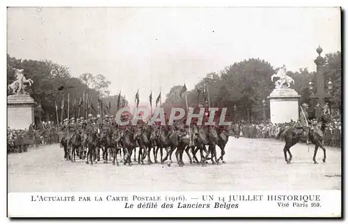 Ansichtskarte AK 14 juillet le defile des lanciers belges Paris Militaria