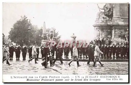 Cartes postales 14 juillet Monsieur Poincare passe sur le front des troupes Paris Militaria