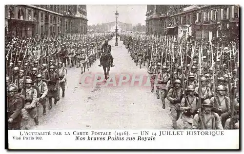 Ansichtskarte AK 14 juillet Nos braves poilus rue royale Paris Militaria