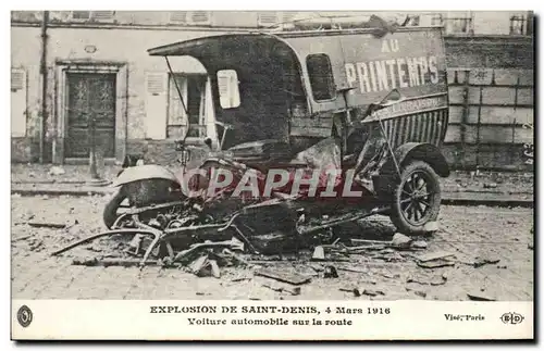 Ansichtskarte AK Explosion de Saint Denis 4 mars 1916 Voiture automobile sur la route (automobile Au Printemps )