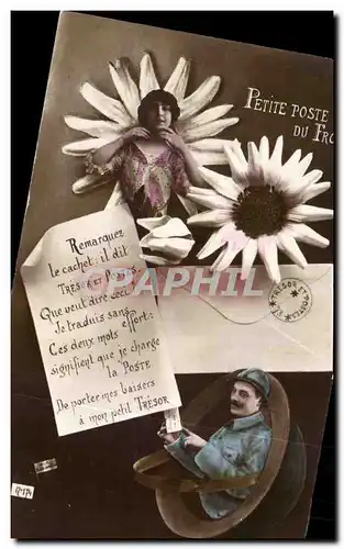 Cartes postales Fantaisie Fleurs Petite poste du front Militaria