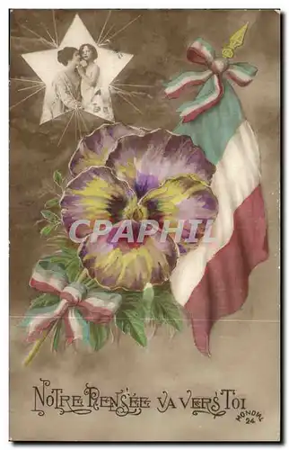 Cartes postales Fantaisie Fleurs Notre pensee va vers toi Militaria