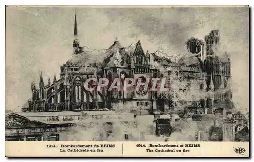 Cartes postales Bombardement de Reims La cathedrale en feu