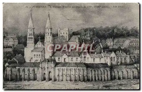 Jumieges Cartes postales L&#39abbaye d&#39apres un dessin de 1702