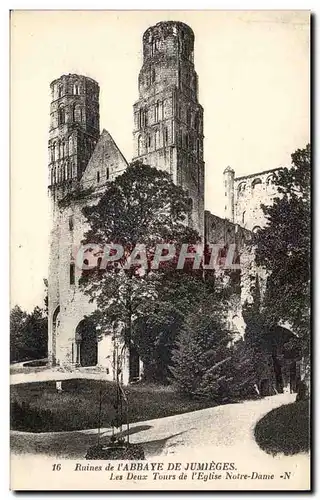 Jumieges Ansichtskarte AK Ruines de l&#39abbaye Les deux tours de l&#39eglise Notre Dame