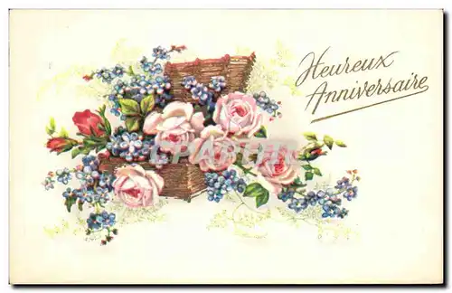 Ansichtskarte AK Fantaisie Fleurs Heureux anniversaire
