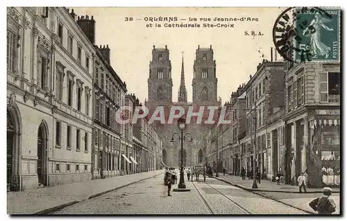 Cartes postales Orleans La rue Jeanne d&#39arc et la cathedrale Sainte CRoix