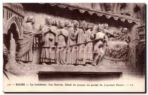 Ansichtskarte AK Reims La cathedrale Les damnes Detail du portail du jugement dernier