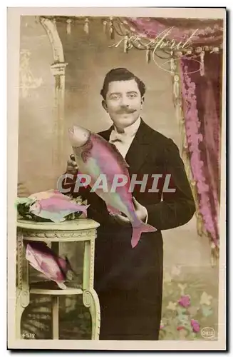 Cartes postales Fantaisie Homme poisson 1er avril Easter Paques