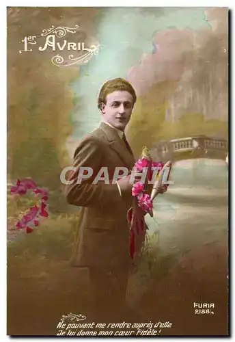 Cartes postales Fantaisie Homme Poisson 1er avril Easter Paques