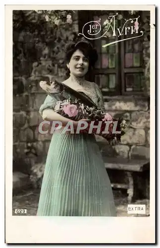Cartes postales Fantaisie Femme Poisson 1er avril Easter Paques