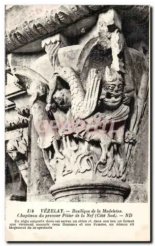 Cartes postales Vezelay Basilique de la Madeleine Chapiteau du premier pilier de la nef