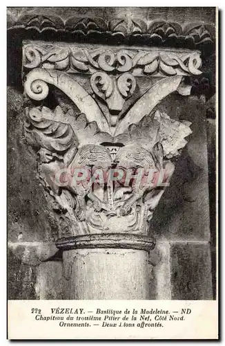 Cartes postales Vezelay Basilique de la Madeleine Chapiteau Ornements Deux lions affrontes