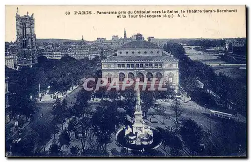 Ansichtskarte AK Paris Panorama pris du Chatelet vers la Seine le theatre Sarah Bernhardt et la tour St Jacques