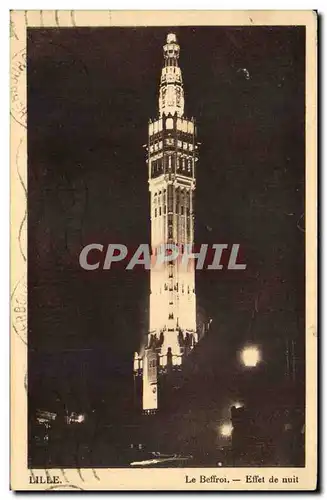 Cartes postales Lille Le beffroi Effet de nuit