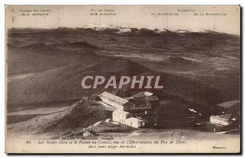 Cartes postales Les Monts Dore et le plomb du cantal vus de l&#39observatoire du Puy de Dome avec leurs neiges e