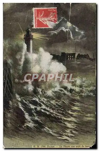 Cartes postales Dieppe Le phare une nuit de tempete