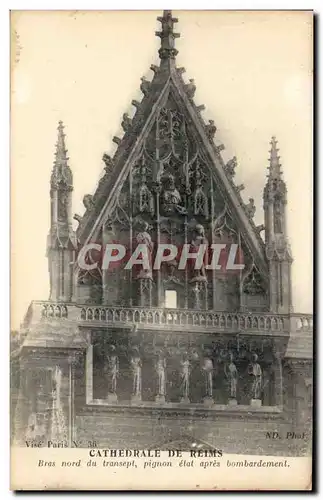 Cartes postales Reims Cathedrale Bras nord du transept pignon etat apres bombardement