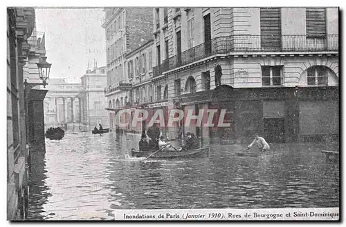 Cartes postales Paris Inondations Janvier 1910 Crues de la Seine Rues de bourgogne et Saint Dominique