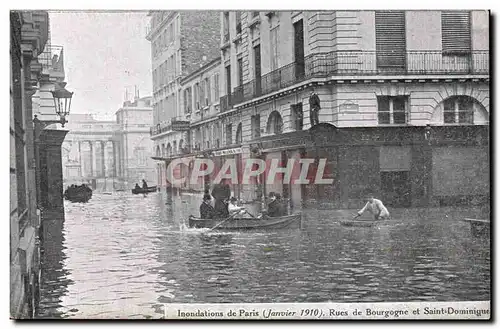Cartes postales Paris Inondations Janvier 1910 Crues de la Seine Rues de bourgogne et Saint Dominique