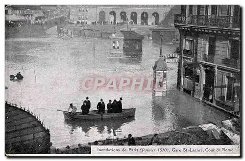 Ansichtskarte AK Paris Inondations Janvier 1910 Crues de la Seine Gare Saint Lazare Cour de Rome